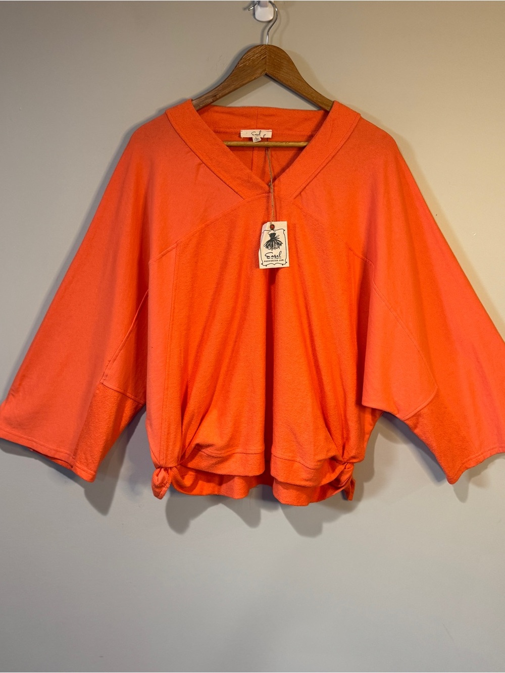 Easel NWT Orange Oversize Knit Terry Sweatshirt Tie Hem Boho Lagenlook Slouchy L
